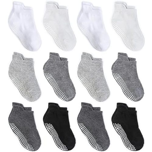 Zaples Baby Non Slip Grip Ankle Socks with Non Skid Soles for Infants Toddlers Kids Boys Girls