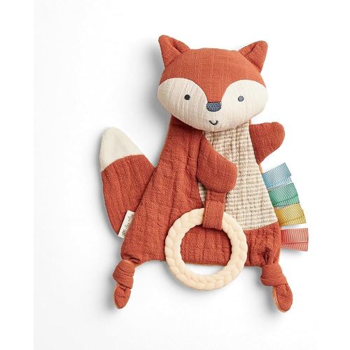 Itzy Ritzy - Bitzy Crinkle Sensory Toy for Babies & Toddlers — Features Crinkle Sound, Soft Braided Teething Toy Ring & Textured Ribbons — Gender Neutral Baby Item for Ages 0 Months & Up, Fox