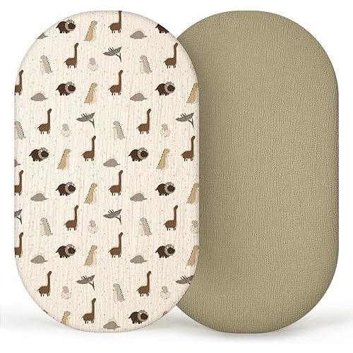 lulumoon Muslin Bassinet Sheets Baby: Cotton Bassinet Sheets Fitted for Boys and Girls - Bassinet Sheets for Oval Rectangle or Hourglass Mattress