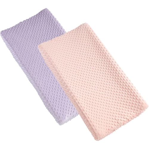 2 Pack Solid Changing Table Pad Cover Cradle Sheet, Fits 32"/34''x16 Contoured Diaper Changing Pad, Dots Plush Changing Table Covers (Pink + Purple)