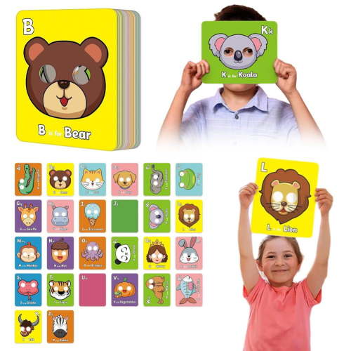 Alphabet Flash Cards, 26 PCS Giant ABC Animal Flash Cards For Toddler 3-5, Mask Cards, Colorful Alphabet Interactive Educati
