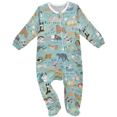 Dogs Funny Pets Baby One-Piece Footies Long Sleeve Rompers Pajamas Zip Front Pjs for Boys Girls kids 3M