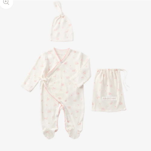 Pink Swan Print Organic Cotton Pointelle Layette 2 Pc Gift Set