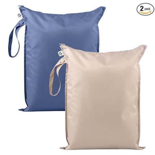 Tiny Twinkle Mess Proof Wet Bags | 2-Pack Reusable Waterproof Wet Bags for Swimsuits | Baby Clothes | Travel & Diaper Bag (Periwinkle,Pebble)