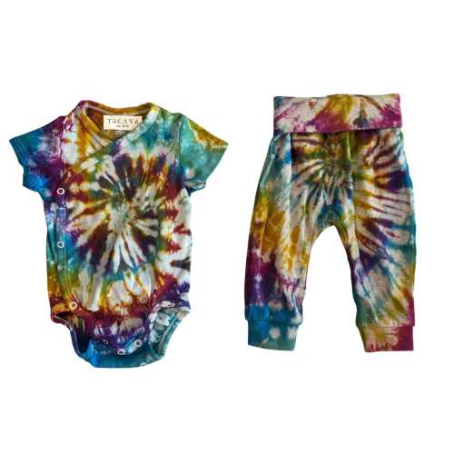 RAINBOW Ice Tie Dye Baby Set 9m | Organic Cotton Wrap Bodysuit + Pants