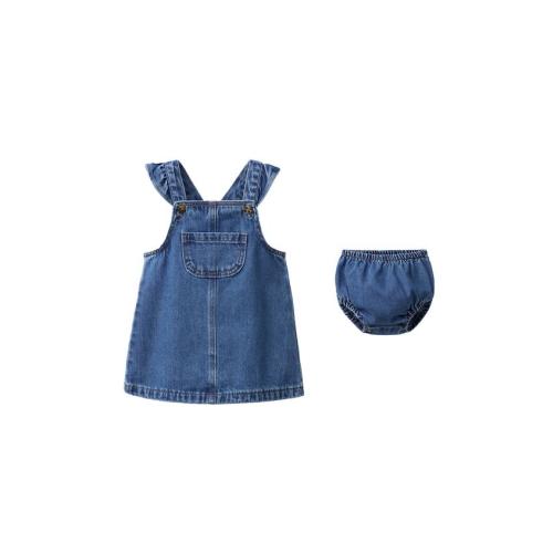 DENIM RUFFLE PINAFORE SET - Mid-blue | ZARA United States