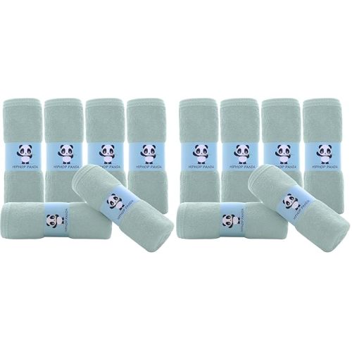 HIPHOP PANDA Baby Washcloths, Rayon Made from Bamboo - 2 Layer Ultra Soft Absorbent Newborn Bath Face Towel - Reusable Baby Wipes for Delicate Skin - Green, 12 Pack