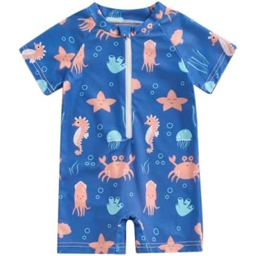 Hnyenmcko Infant Baby Boy Girls Rash Guard Swimsuit Short Sleeve Zipper Bathing Suit Toddler One Piece Swimwear Sunsuit