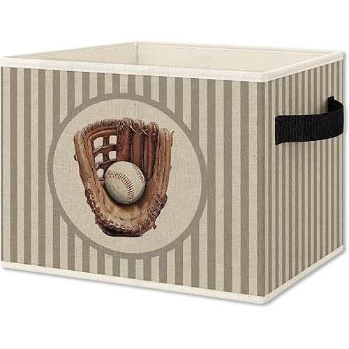 JMENGSSFL Vintage Baseball Nursery Foldable Storage Bins Box with Handles, Baseball Room Decor for Boys, Sports Collapsible Organizer Basket for Kids Nursery Room Bedroom Playroom Clothes Toys Books