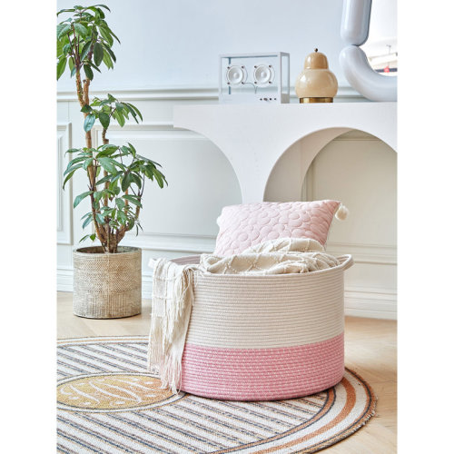 Breakwater Bay Large Cotton Rope Basket, Blanket Basket for Living Room, Baby Laundry Blanket Basket with Handle & Reviews | Wayfair