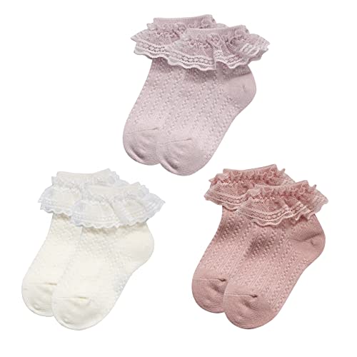 Durio Baby Girl Socks, Ultra-Soft Infant Ruffle Ankle Lace Sock for Girls, Breathable Stretch Frilly Newborn to Toddler Socks