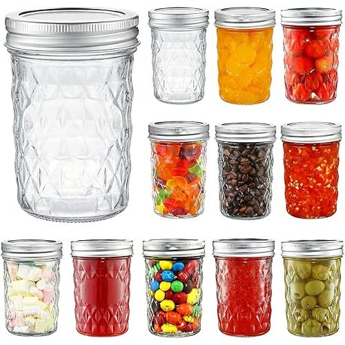YEBODA 12 Pack Mason Jars 8 oz Glass Jars with Lids and Bands Canning Jars Ideal for Preserving, Jam, Honey, Jelly, Wedding Favors, Shower Favors, Sauces, Yogurt, DIY Spice Jars