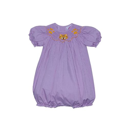 Purple Gingham Smocked Tiger/Paws Bishop Bubble