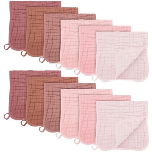 SWEET DOLPHIN 12 Pack Muslin Burp Cloths Large 100% Cotton Burping Clothes for Baby Drool - Absorbent and Soft Boys & Girls Milk Spit Up Rags for Newborn Essentials Registry - Dewy Petal