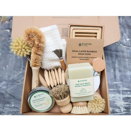Zero Waste Cleaning Set | Natural Dishwashing Soap Bar | Organic Cotton Produce Bag | Mothers Day Gift Set | Zero Waste Kitchen | Plantish