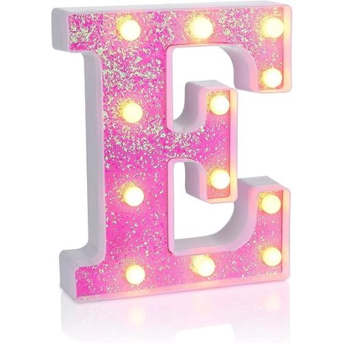 Foaky Pink Light up Letters，Pink Party Decorations,Girls Room Decor,Glitter Light Up Letters,Alphabet Letter Sign for Night Light Birthday Party Girls Gifts, Home Bar Decoration（E）
