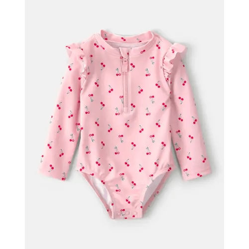 Baby Girl Cherry Long-Sleeve 1-Piece Rashguard Swimsuit - Pink | Carter's