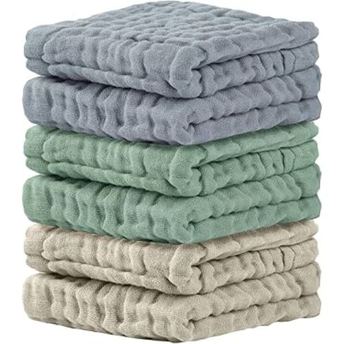 Cuddle Campus Baby Washcloths 6 Packs, Muslin Washcloths Baby,Cotton Burp Cloths, Extra Absorbent and Soft Wash Clothes for Newborns, 12x12 Inches