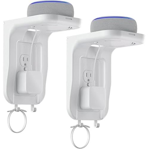 Suptek Wall Outlet Shelf 2 Pack,Home Wall Shelf Organizer for Outlets,Perfect for Bathroom, Kitchen, Bedrooms,Hold Cell Phone,Speaker up to 20lbs,With Cable Management and Detachable Hooks,White(S3W2)