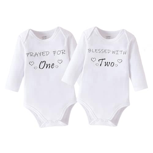 DEFAHN Funny Twins Baby Bodysuits Boys Girls Rompers 2 Pack Twin Matching Clothes Outfits for Newborn Infant