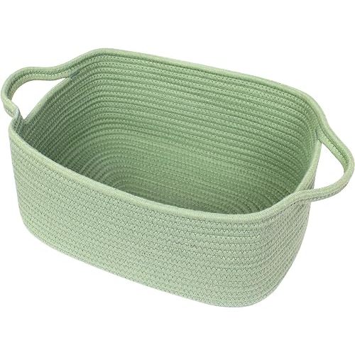 Cute Green Woven Basket, Empty Gift Basket for Christmas, Thanksgiving, Easter, Birthday, Cotton Rope Storage Bin with Handle for Gift, Dog Toy Box, Baby Nursery Organizer, Green Room Decor