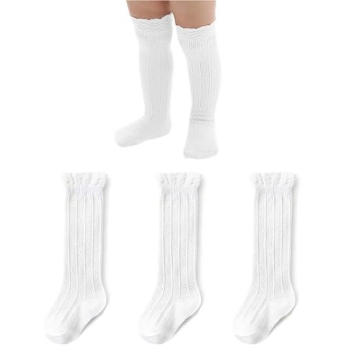 Zando Baby Knee High Socks - Cotton Long Ruffle Socks for Infant Toddler Girls Cable Knit Toddler Girl Stockings