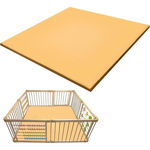 Zety Compatible Baby Play Mat - PU Leather Baby Playpen Mat - Waterproof Baby Play Mats for Floor - 1.5" Thick High Density Foam Play Mat (Colored, 8-Panel) (Beige, 8-Panel)