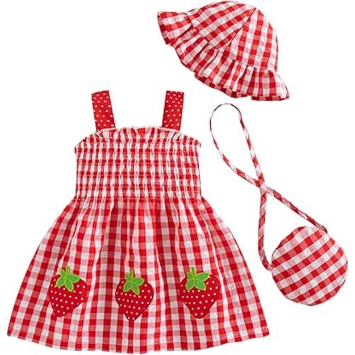 Renotemy Baby Girl Dress Toddler Girl Clothes Summer Outfits Gifts Cotton Sundress Infant Dresses for Girls with Hat and Bag
