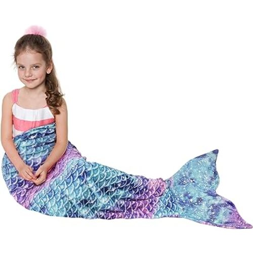 Catalonia Kids Mermaid Tail Blanket, Flannel Wearable Blanket for Girls