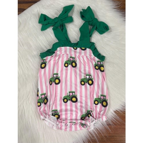 Baby Girls pink & green tractor onsie