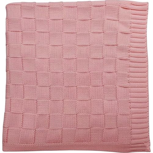 Baby Knit Blanket, 100% Cotton Checkered Patterns, Soft, Cozy, Lightweight Swaddle for Newborn & Infant Swaddling Beige Neutral, Perfect Baby Shower Ideas Rose Pink 30x30