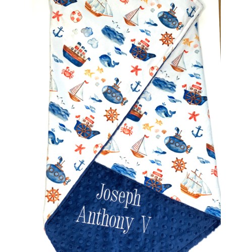 Personalized Nautical Baby Boy Blanket, Personalized Baby Gift, Baby Shower Gift, Maritime Toddler Blanket, Lovey or Blanket with Boats