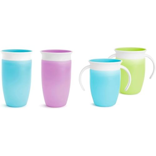 Munchkin Miracle 360 Toddler Sippy Cups, 6 Months and 1 Year Old, Spill Proof, 7 and 10 Ounce, 4 Pack, Blue/Green/Purple