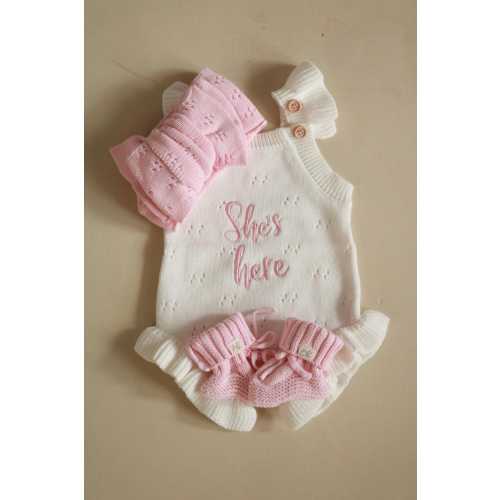 Newborn Baby Romper Hospital Outfit Baby Shower Gift Set Personalized Romper She’s Here Outfit