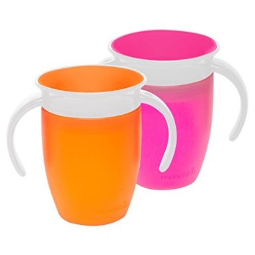 Munchkin Miracle 360 Trainer Cup with handles, Pink/Orange, 7 Ounce, 2 Count