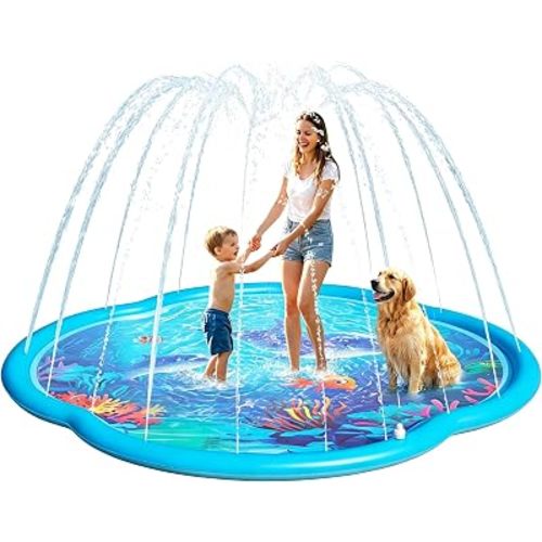 Splash Pad Sprinkler for Kids & Dog, 75" Round Sea World Splash Pad for Kids Ages 2+, Thicken Outdoor Water Toy Play Mat for Children, Backyard Inflatable Sprinkler Shallow Pool Fountain Pad