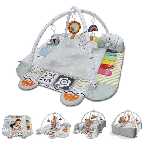 Aila+Aiden Baby Gym Play Mat, 8-in-1 Tummy Time Mat & Activity Gym, Washable Ball Pit, Infant Play Mat with Detachable Toys for Sensory Exploration and Motor Skill Development