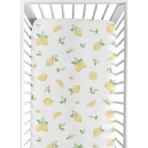 Sweet Jojo Designs Girl Baby Fitted Crib Sheet Lemon Yellow Green and Beige