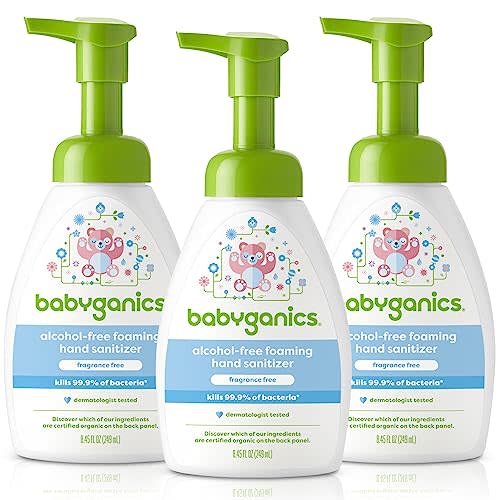 BabyGanics Alcohol-Free Foaming Hand Sanitizer, Pump Bottle, Fragrance Free, 8.45 oz, 3 Pack