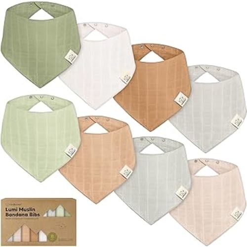 8-Pack Muslin Baby Bibs for Boys, Girls - Muslin Bandana Drool Bibs for Baby Girl & Boy, Drooling Newborn, Teething Toddler, Infant 0-36 Months, 100% Cotton Extra Absorbent & Soft (Pine)