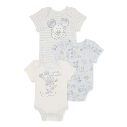 Disney Baby Wishes + Dreams Mickey Mouse Infant Baby Short Sleeve Bodysuits, 3-Pack, Sizes Newborn-12 Months