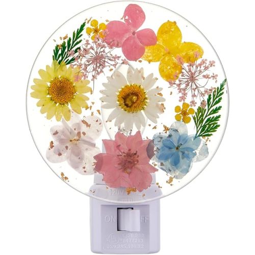 Pressed Floral Night Light Plug into Wall Decorative Flower Night Light Vintage Flower Lamp for Hallway Nursery Living Room Bedroom Bathroom Wall Decoration (Fresh Color)