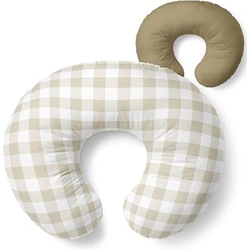 Pobibaby 1-Pack Premium Nursing Pillow Cover - Ultra Soft & Stretchy 96% Cotton, Breastfeeding Pillow Cover for Baby Boys and Girls (Gingham Khaki)