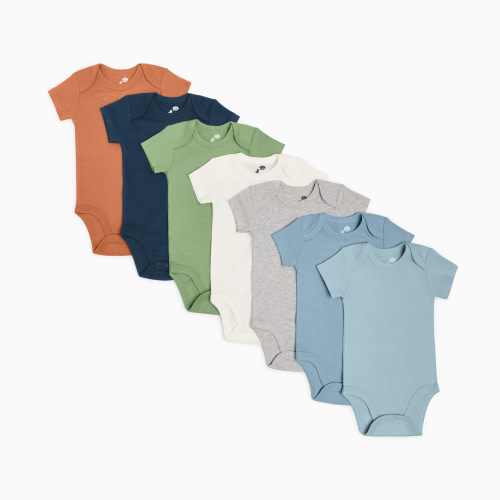 Small Story Organic Cotton Solid Short Sleeve Bodysuit (7 Pack) - Ocean Mix, 0-3 M