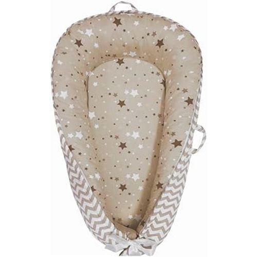 Baby Nest, Baby Lounger, Organic Cotton Lounger for Baby, Reversible Breathable Adjustable Portable - Star Collection (Tan)