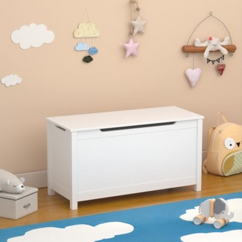 32"W Kids Toy Storage Box Storage Bench Bed Stool with Safety Hinged Lid for Ages 2+, White - ModernLuxe