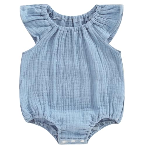 Mubineo Baby Girl Boy Summer Cotton Linen Romper Clothes Basic Plain Ruffle Sleeveless Comfy Rompers Newborn Tops