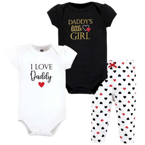 Hudson Baby Infant Girl Cotton Bodysuit and Pant Set, Girl Daddy Red Black, 3-6 Months