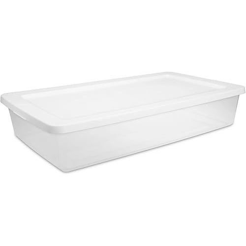 41 Quart Medium Storage Bin, Clear Plastic Underbed Storage Container with Snap-On Lid, White