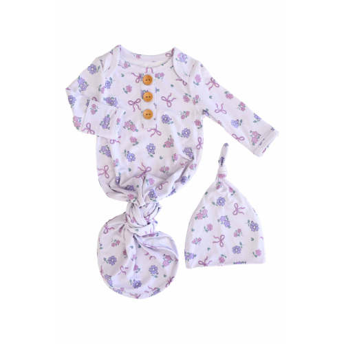 Ribbon & Roses Newborn Baby Knot Gown & Hat Set | Purple